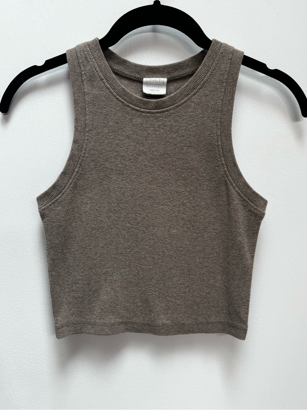 Full Tilt Ribbed Crop Tank Top - Taupe